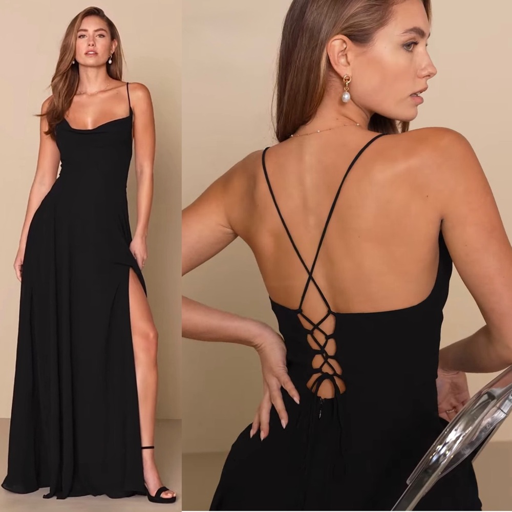 NWT LULUS Chiffon Draped Neck Lace Up Corset Back Formal Wedding‎ Guest Dress XL